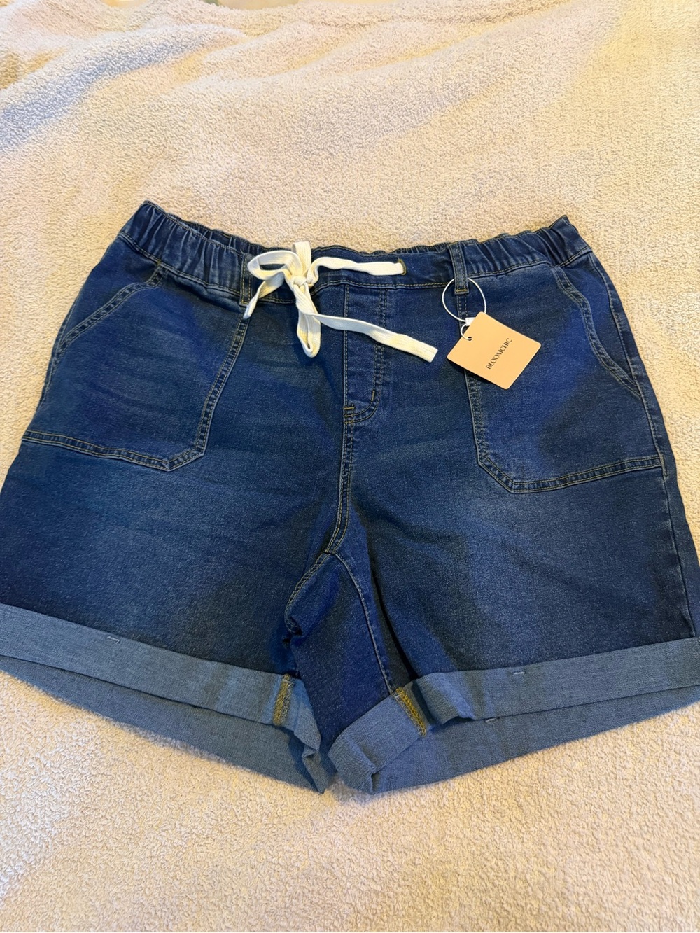BloomChic Dark Blue Denim Drawstring Shorts